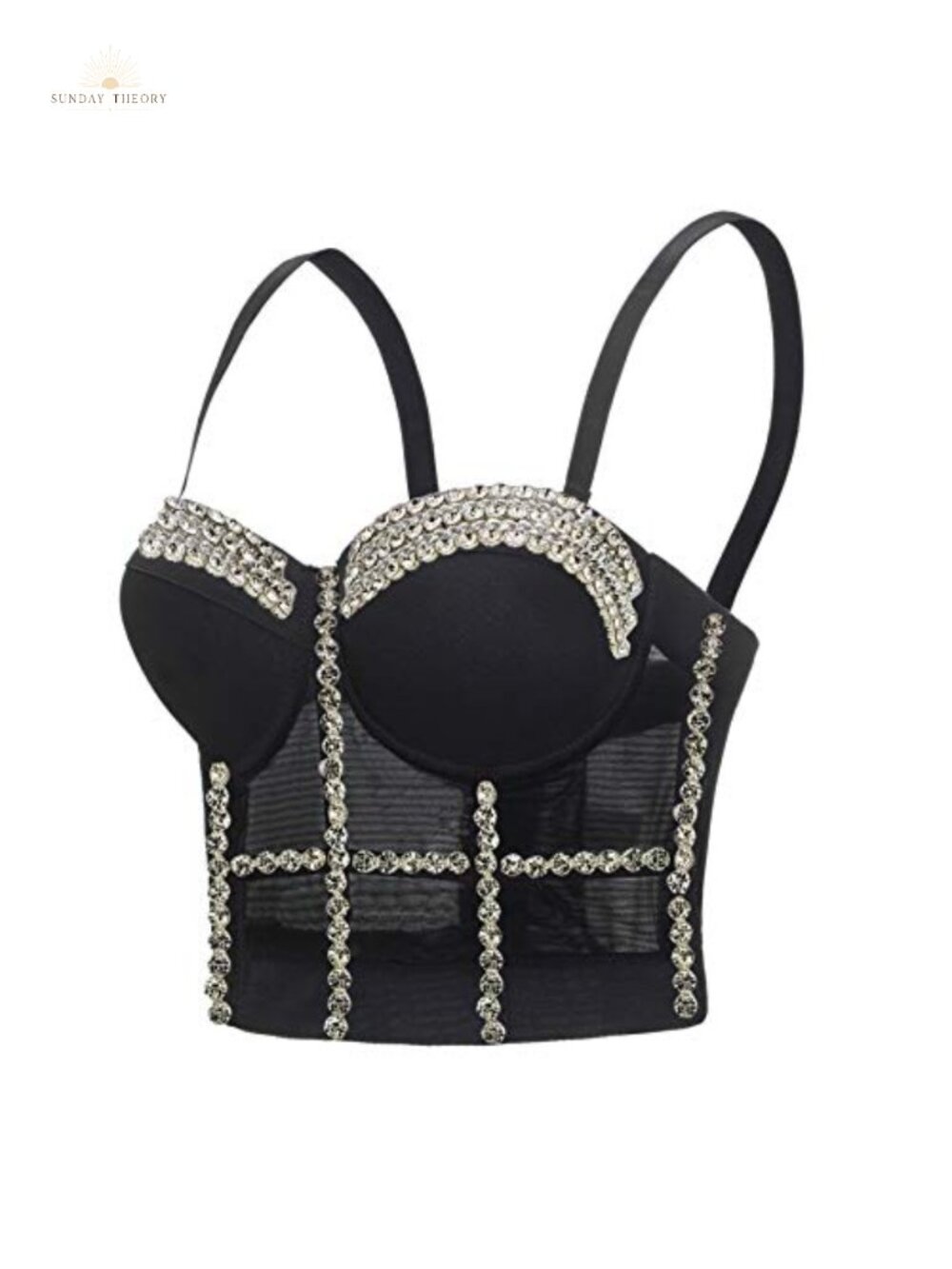 Rhinestone Push Up Bustier Corset Crop Top with Underwire and Pads